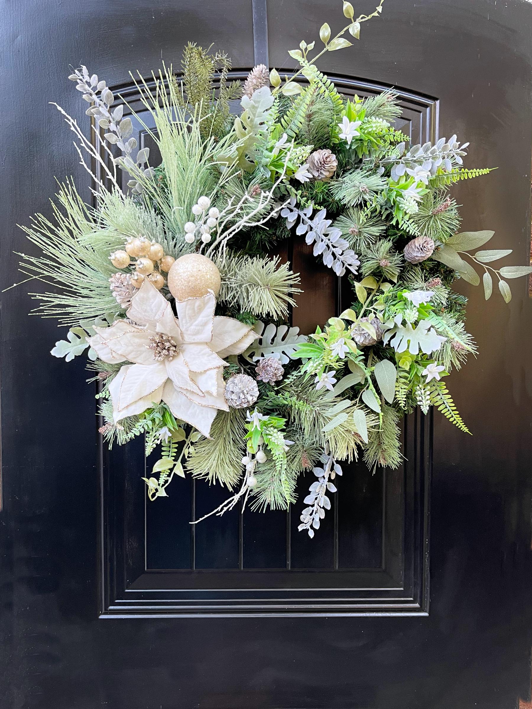 White Winter Wreath for Front Door, Elegant Winter Door Wreath