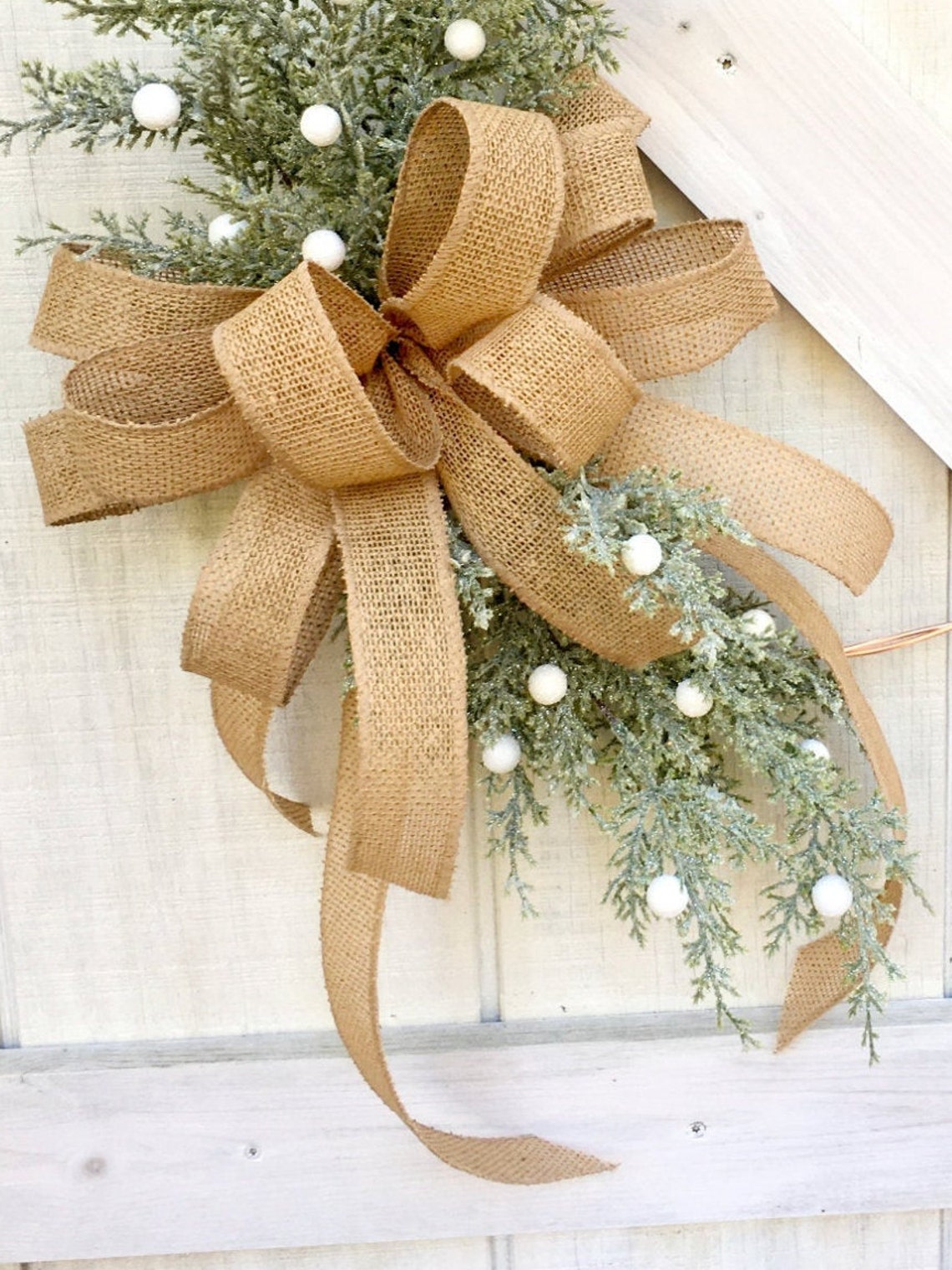 Burlap Christmas Bow, Farmhouse Bow for Wreath, Burlap Wreath Bow ...