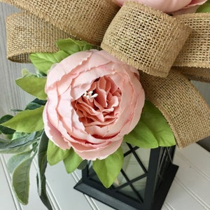 Spring Lantern Swag, Pink Peony Lantern Swag, Farmhouse Lantern Centerpiece with Flowers, Farmhouse Lantern Topper, Burlap Bow for Lantern image 3