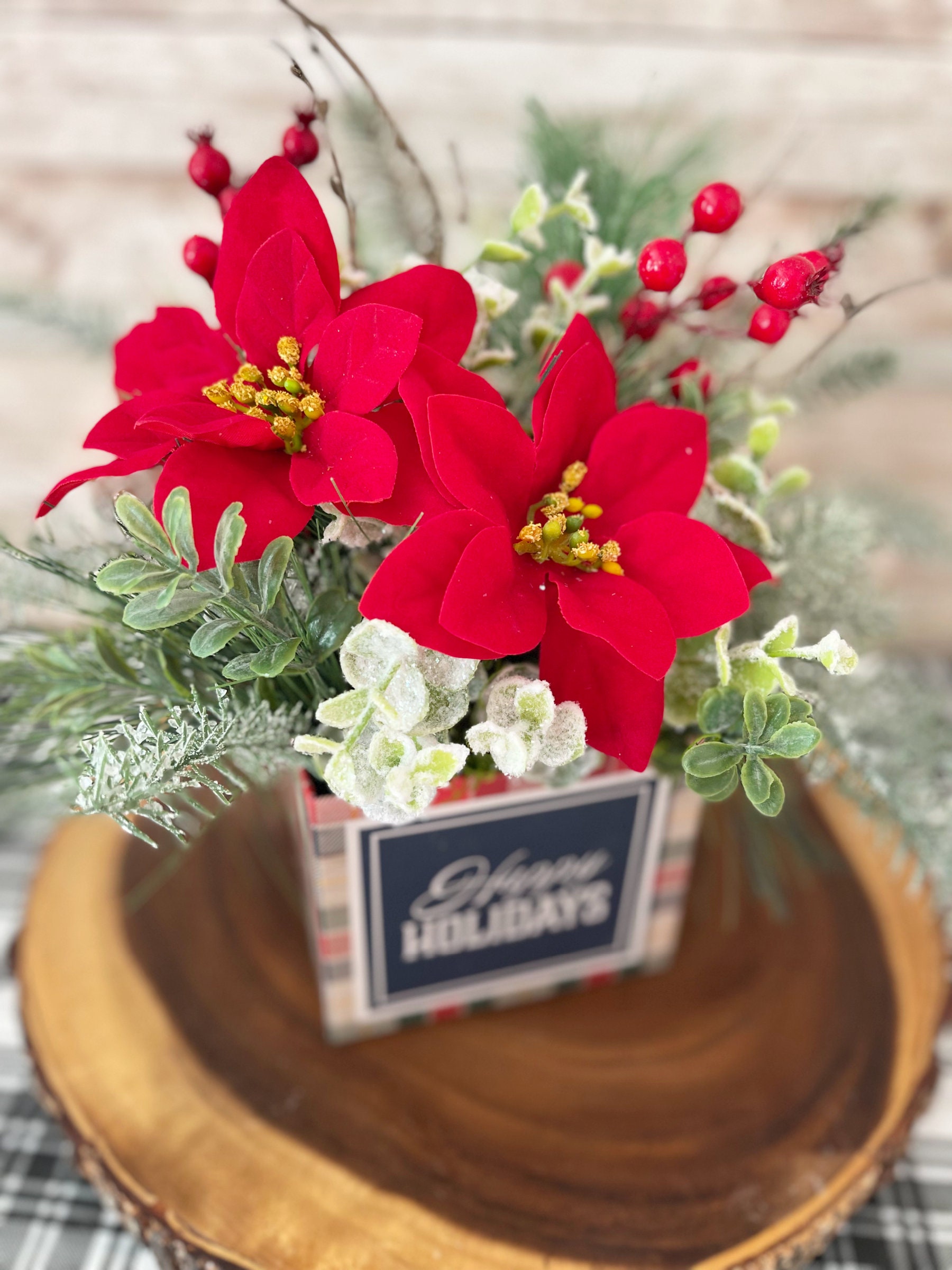 Obbsie 36 Pack Artificial Poinsettias - 15" Red Velvet Christmas Flowers With 7 Heads Each