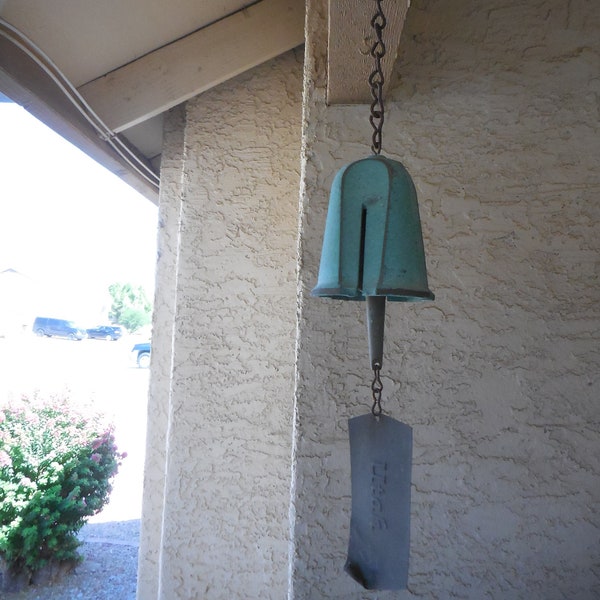 20" Ursutz Style Green Patina Bronze Copper "UTAH" Sail Fin Double Slitted Chunky Thick Garden Wind Bell Chime MCM LOVELY