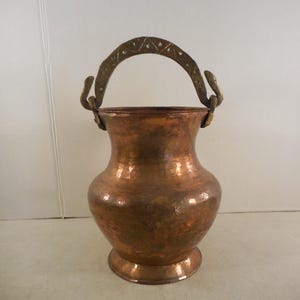 8.5&quot;* Hammered Copper Brass Handle Chunky Rustic Turkish Pot Plater Vase Decor T5
