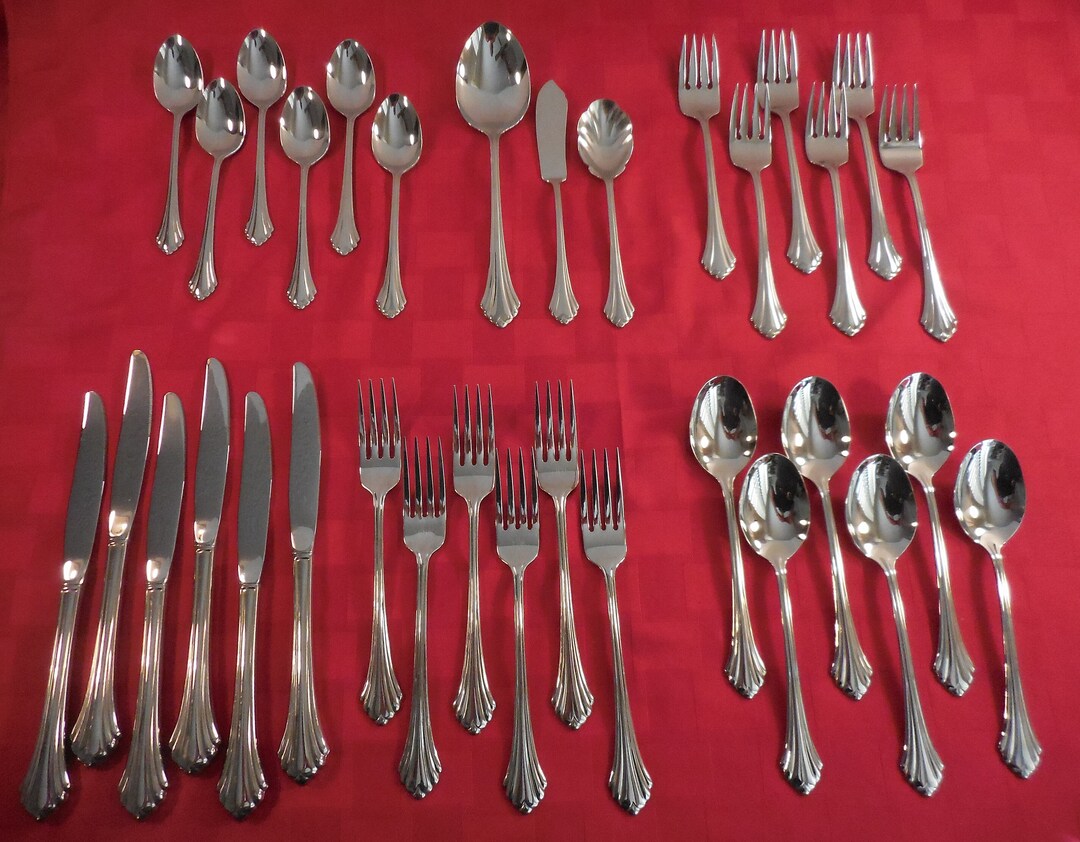 Vintage Oneida USA BANCROFT Stainless Flatware 33 Piece Serves Etsy