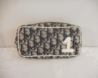 Christian Dior TROTTER No. 1 Navy Monogram Make-Up Cosmetic Pouch Bag Zippered Authentic* CD1