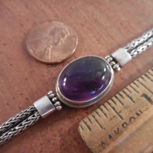 Sterling Silver Amethyst Rope Byzantine Style Toggle Bracelet Adjustable*