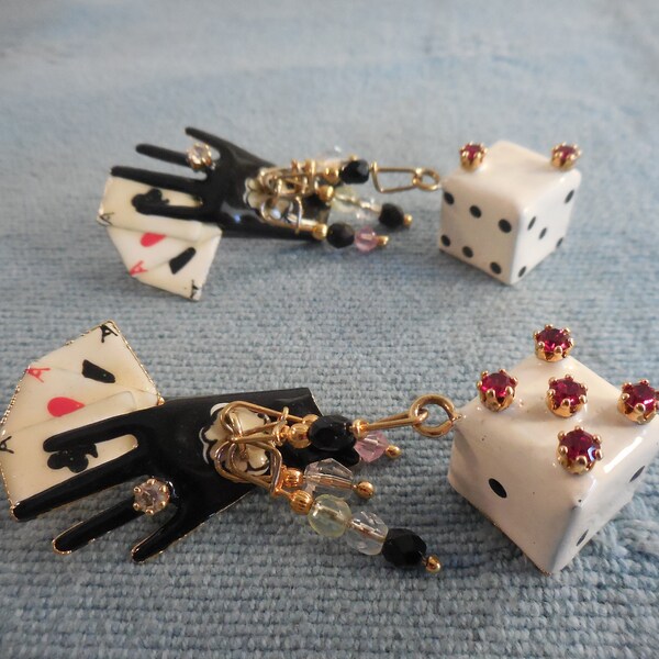 RARE Esme Hecht & Alexis Watts Lunch at the Ritz Poker Cards and Dice Gambling Theme Earrings