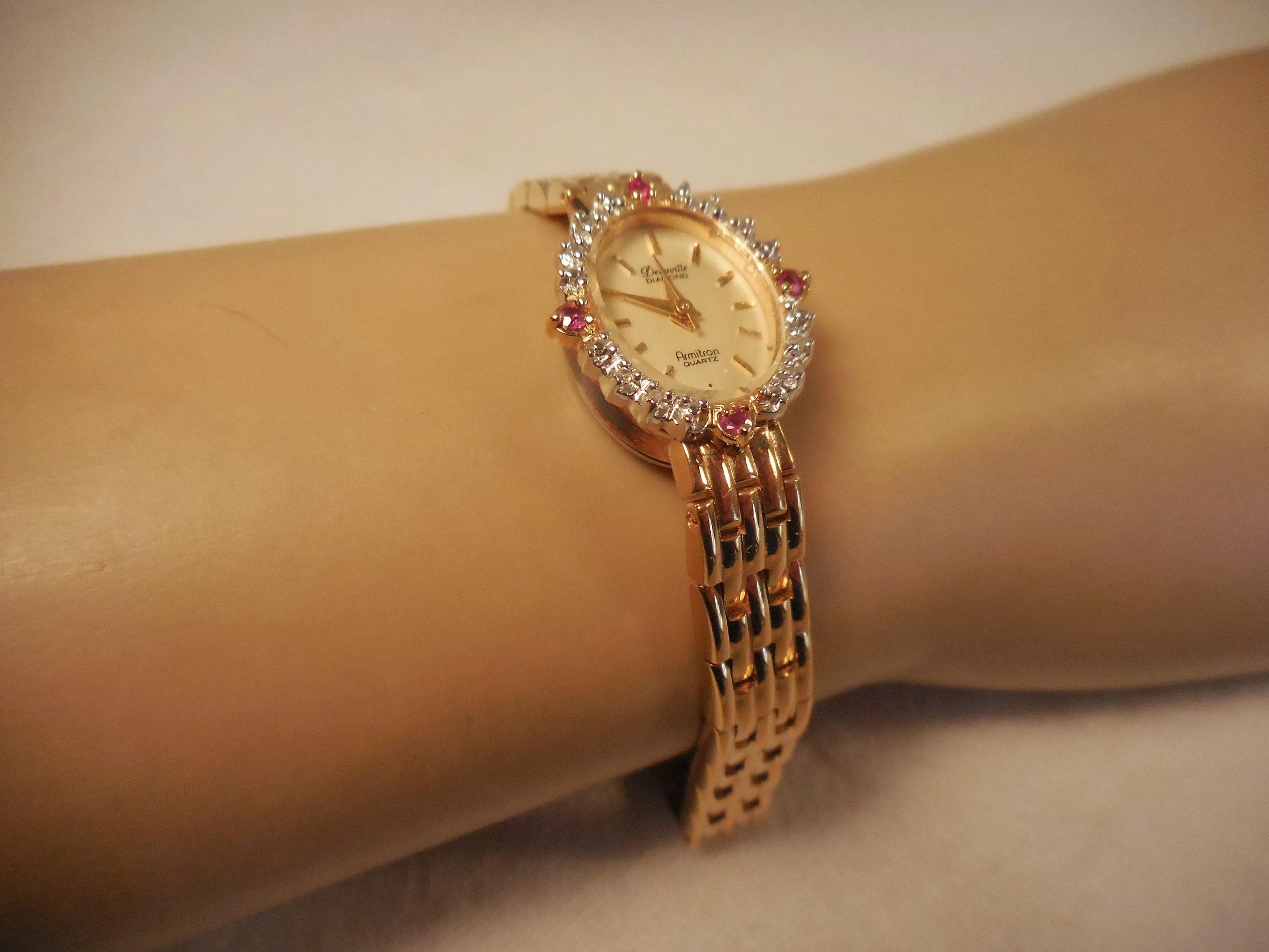 Vintage DEAUVILLE Armitron Quartz Diamond Chip and Ruby Accent - Main Image
