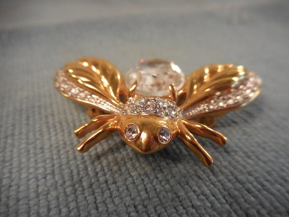 Swarovski Crystal BUMBLE BEE Winged Insect Pin Br… - image 3