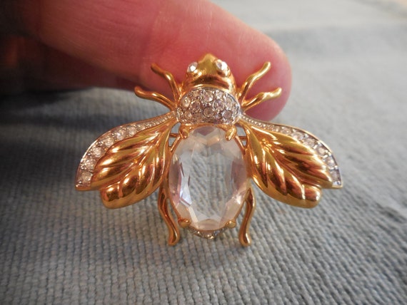 Swarovski Crystal BUMBLE BEE Winged Insect Pin Br… - image 4