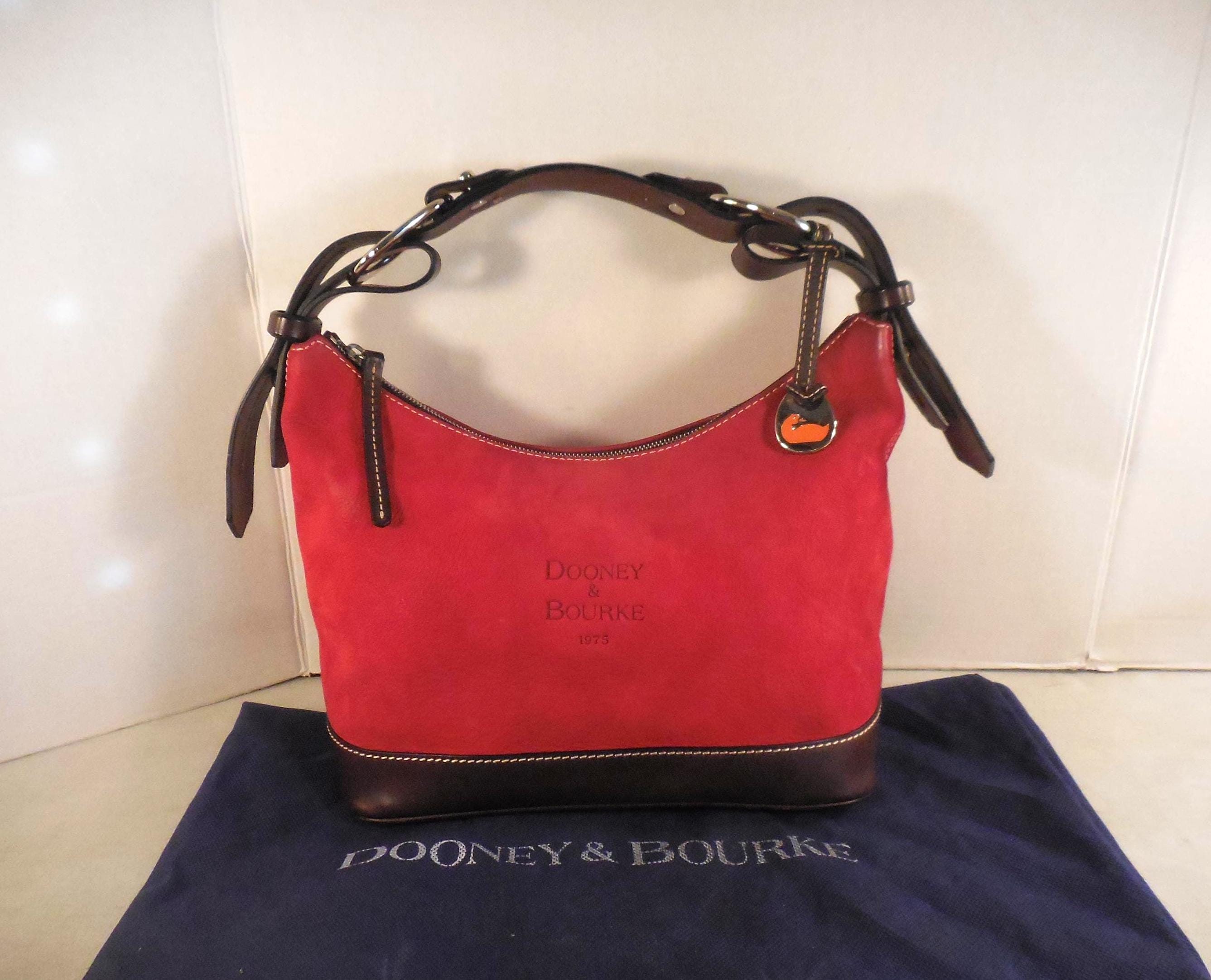 Dooney & Bourke Red Suede and Brown Leather Handle Accent Slouch Shoulder Boho Hobo Bag Purse USED READ* DR9