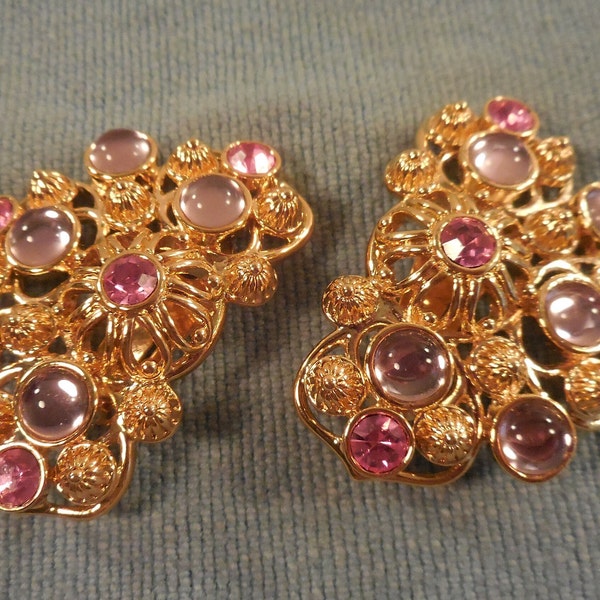 Jose Barrera For Avon Clip-On Marbella Pink Purple Gripoix Earrings GORGEOUS