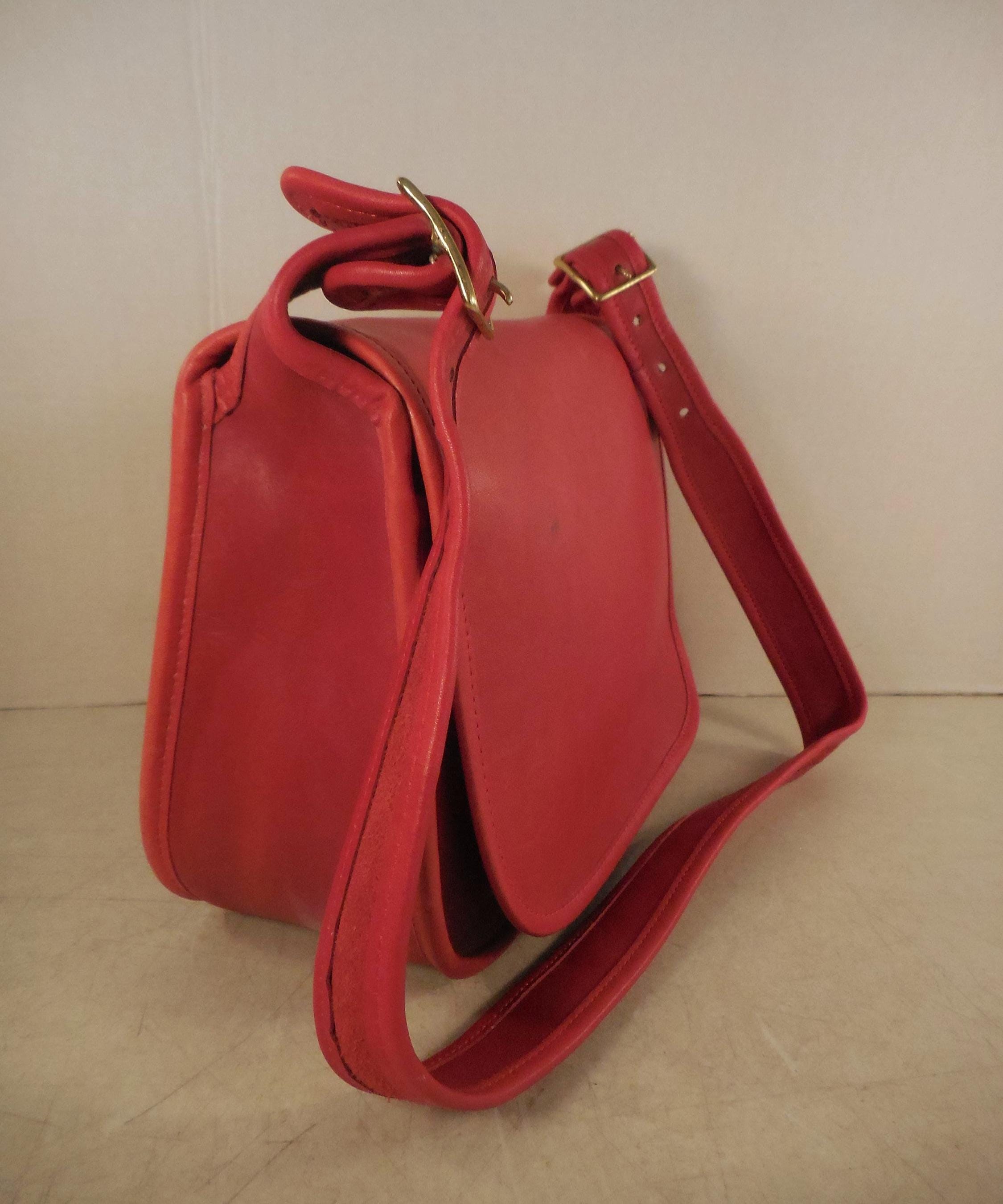 Vintage Coach Red Leather Classic Flap Closure Shoulder Bag Purse 