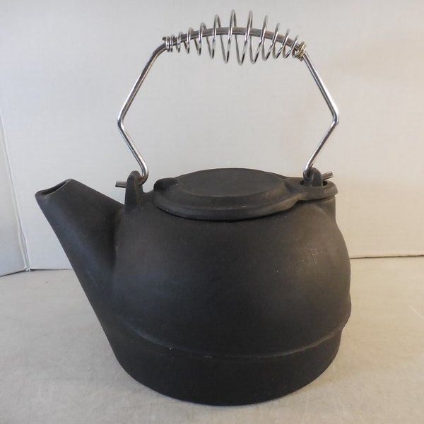 Rustic Unmarked Coil Handle Heavy* Cast Iron Tea Kettle Wood Stove Humidifier with Swivel Lid or Farmhouse Style Decor