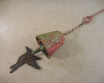 17" Soleri Arcosanti Patina Bronze Custom HUMMINGBIRD/FINCH Wind Bell 4" Chime Mid Century Modern Sweet* HFM