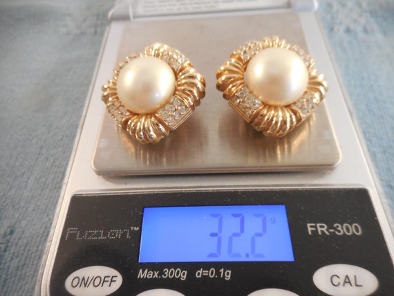 CINER Faux Pearl Rhinestone Clip On Earrings - image 6