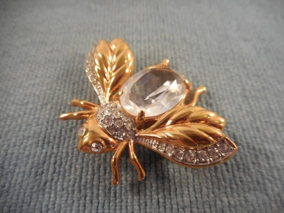 Swarovski Crystal BUMBLE BEE Winged Insect Pin Br… - image 1