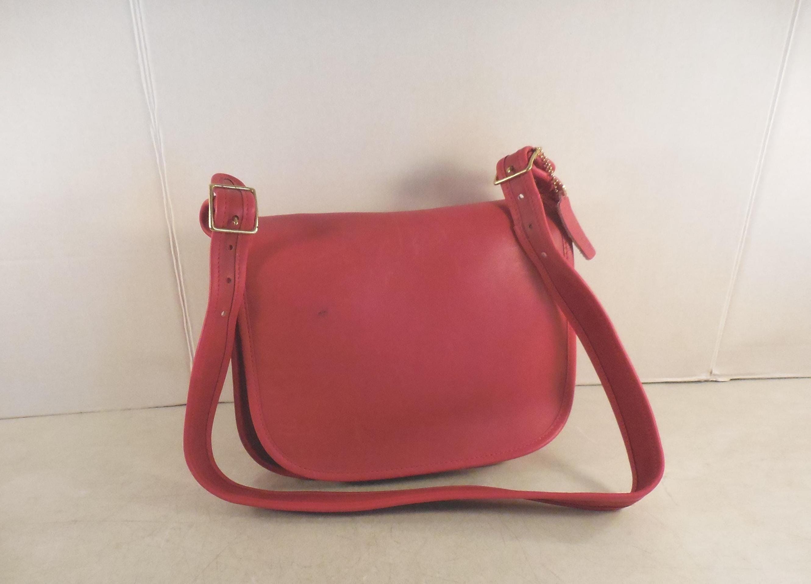 Vintage Coach Red Leather Classic Flap Closure Shoulder Bag Purse