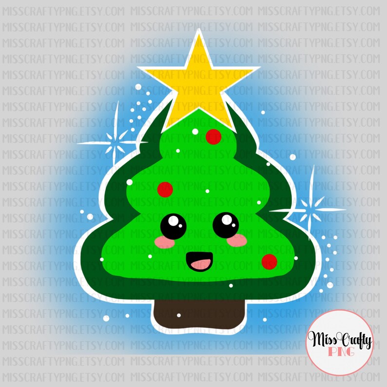 Kawaii Christmas Tree PNG Cute Xmas Tree Illustration Hand Etsy
