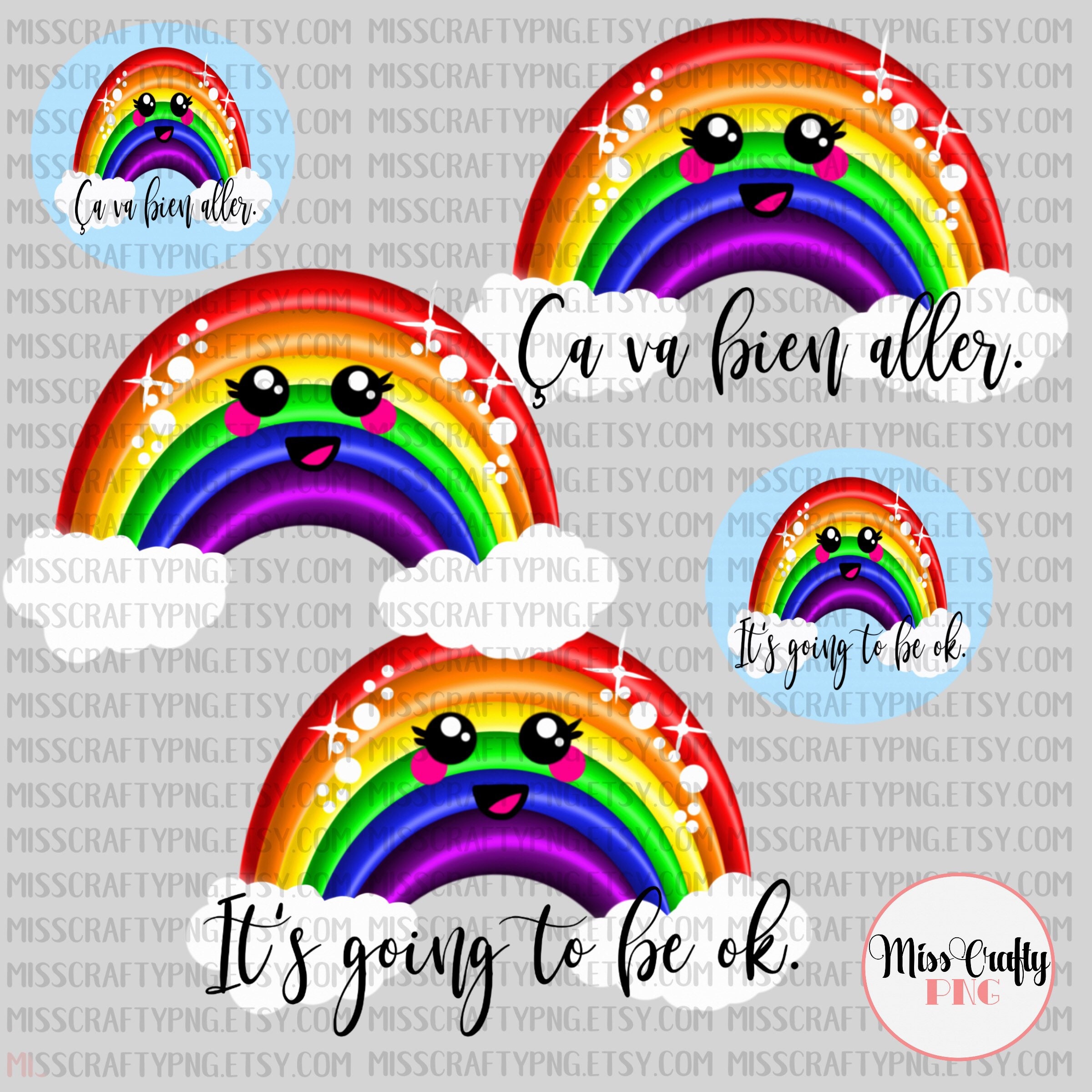 Kawaii arco iris png ilustración va a estar bien a va bien | Etsy