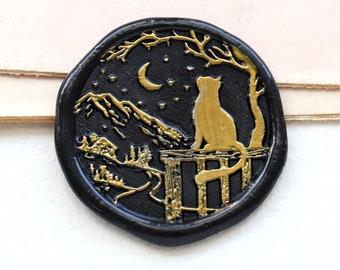 Night cat forest mountain wax Seal Stamp /journal decor wax seal Stamp/ Custom Sealing Wax Stamp/wedding wax seal stamp