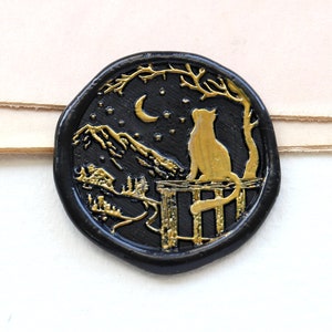 Nacht Katze Wald Berg Wachs Siegel Stempel /Journal Dekor Wachs Siegel Stempel / Custom Siegel Wachs Stempel/Hochzeit Wachs Siegel Stempel