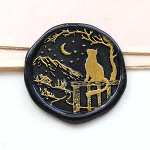 Night cat forest mountain wax Seal Stamp /journal decor wax seal Stamp/ Custom Sealing Wax Stamp/wedding wax seal stamp