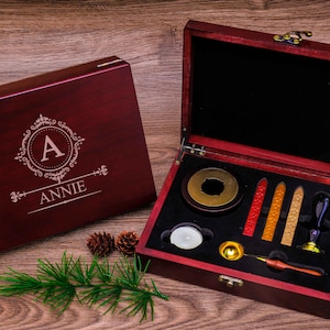 Aangepaste wax zegel stempel kit met premium houten geschenkdoos / Kerstmis Wax zegel stempel kit / Bruiloft Wax Seal Stamp Kit / Kerstcadeau /
