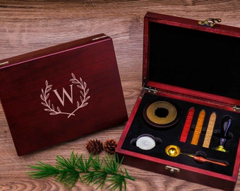 Custom Wax seal stamp kit /premium Wood Gift  Box /Christmas Wax seal stamp kit /Wedding Wax Seal Stamp Kit/Christmas Gift /Birthday Gift /