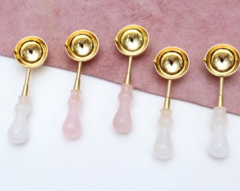 Pink crystal Wax Melting Spoon for Wax Seal，Wax Seal Spoon，Brass Wax Spoon ，white crystal stone  Handle Wax Spoon，Wax Melter