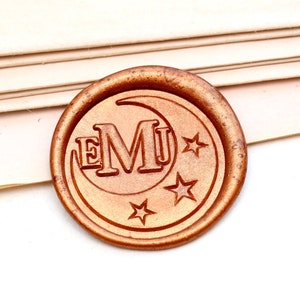 Timbre de sceau de cire personnalisé de lune et d’étoiles, timbre de sceau de cire de mariage, kit de timbre de sceau de cire monogram personnalisé, sceau d’invitation