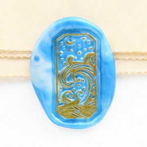 Selo de ondas e céu estrelado/carimbo de cera de forma irregular/carimbo de cera de verão boho/carimbo de cera de vedação personalizado/carimbo de cera de casamento