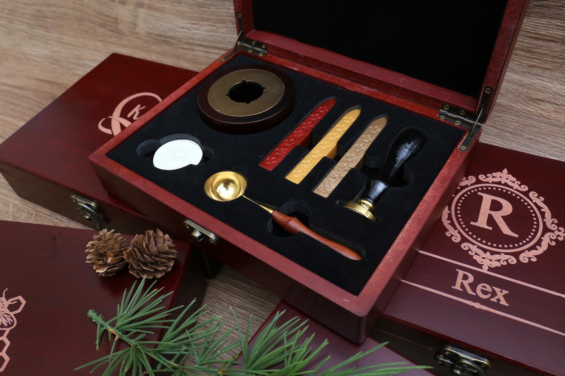 Custom Wax seal stamp kit with Premium Wood Gift Box Etsy