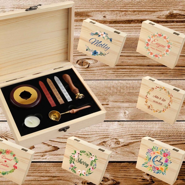 Custom Wax seal stamp kit with Printing Wood Gift Box /Christmas Wax seal stamp kit /Wedding Wax Seal Stamp Kit/Christmas Gift