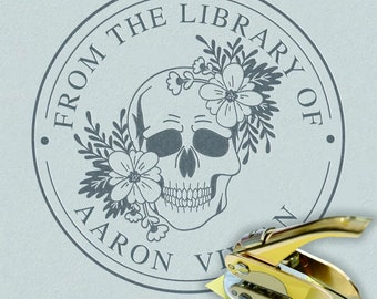 From the Library Embosser,Custom Skull Skeleton Embosser, Personalized library stamp,Personalized embosser, Book embossebook lover gift