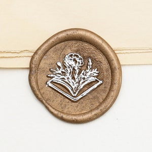 Bloem en boek Wax zegel stempel / cactus sappige Wax seal Stamp kit / Custom Sealing Wax Stamp / bruiloft wax seal stempel