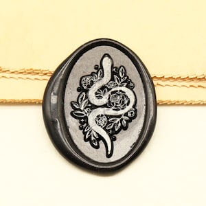 Carimbo de cera de cobra e flor de rosa / carimbo de cera de formato oval / carimbo de cera de folhas / carimbo de cera de selagem personalizado / carimbo de cera de casamento