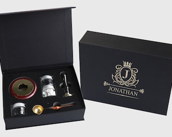 Custom Wax seal stamp kit with Premium black  Paper Box /Christmas Wax seal stamp kit /Wedding Wax Seal Stamp Kit/Christmas Gift