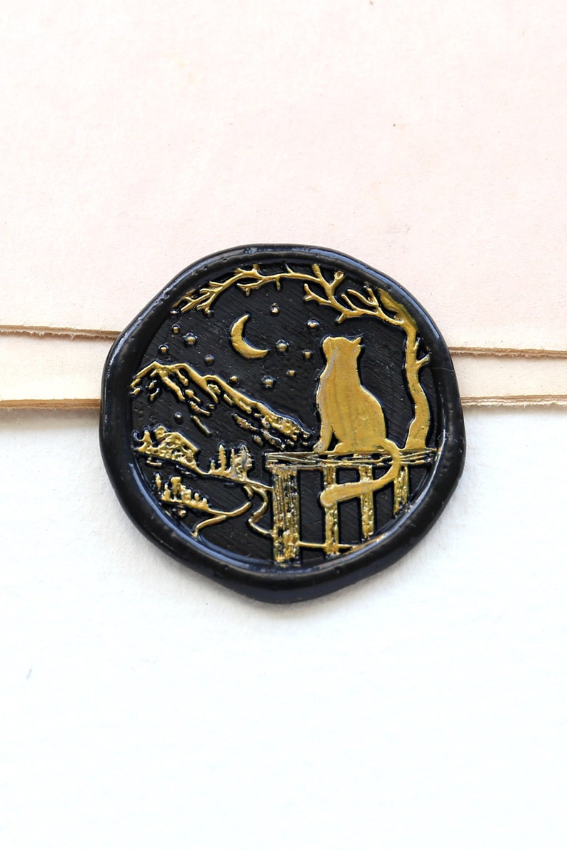 Night cat forest mountain wax Seal Stamp /journal decor wax seal Stamp/ Custom Sealing Wax Stamp/wedding wax seal stamp 