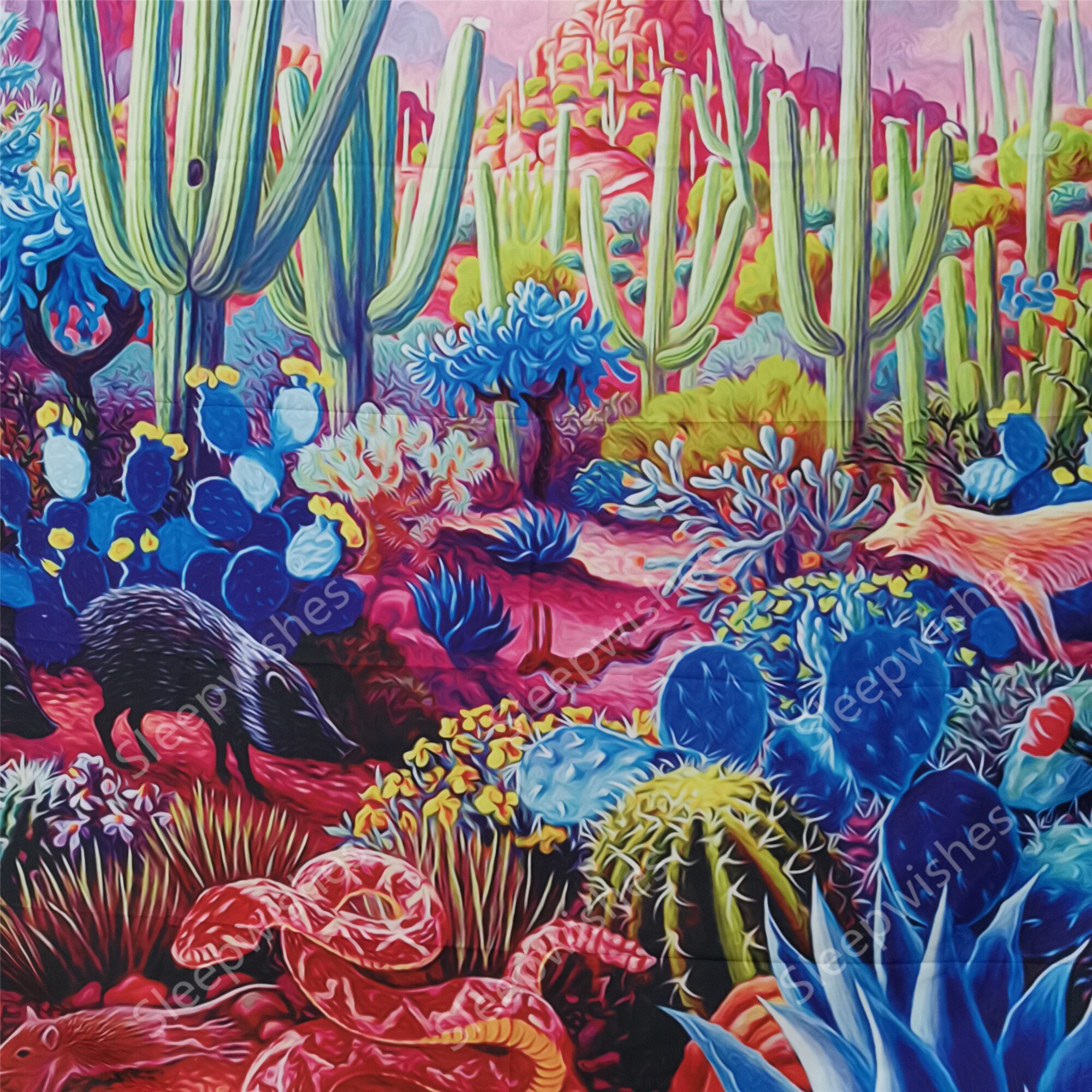 Cactusland Tapestry Colorful Mexico Tapestry Cactus and Animal Etsy