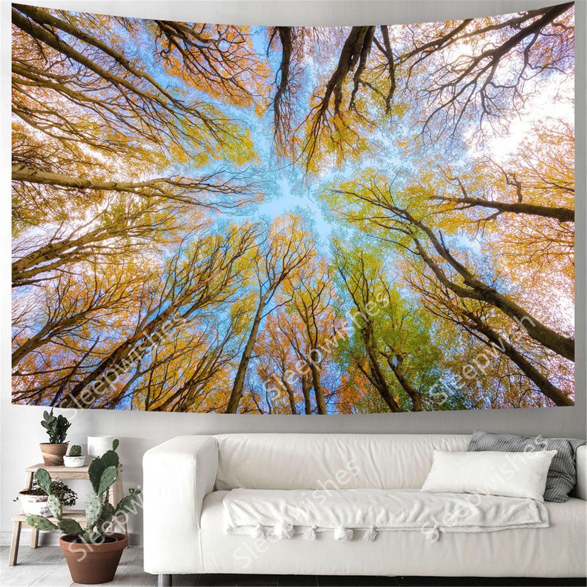 Green Tree Canopy Tapestry Wall Hanging Forest Tapestry Blue Etsy