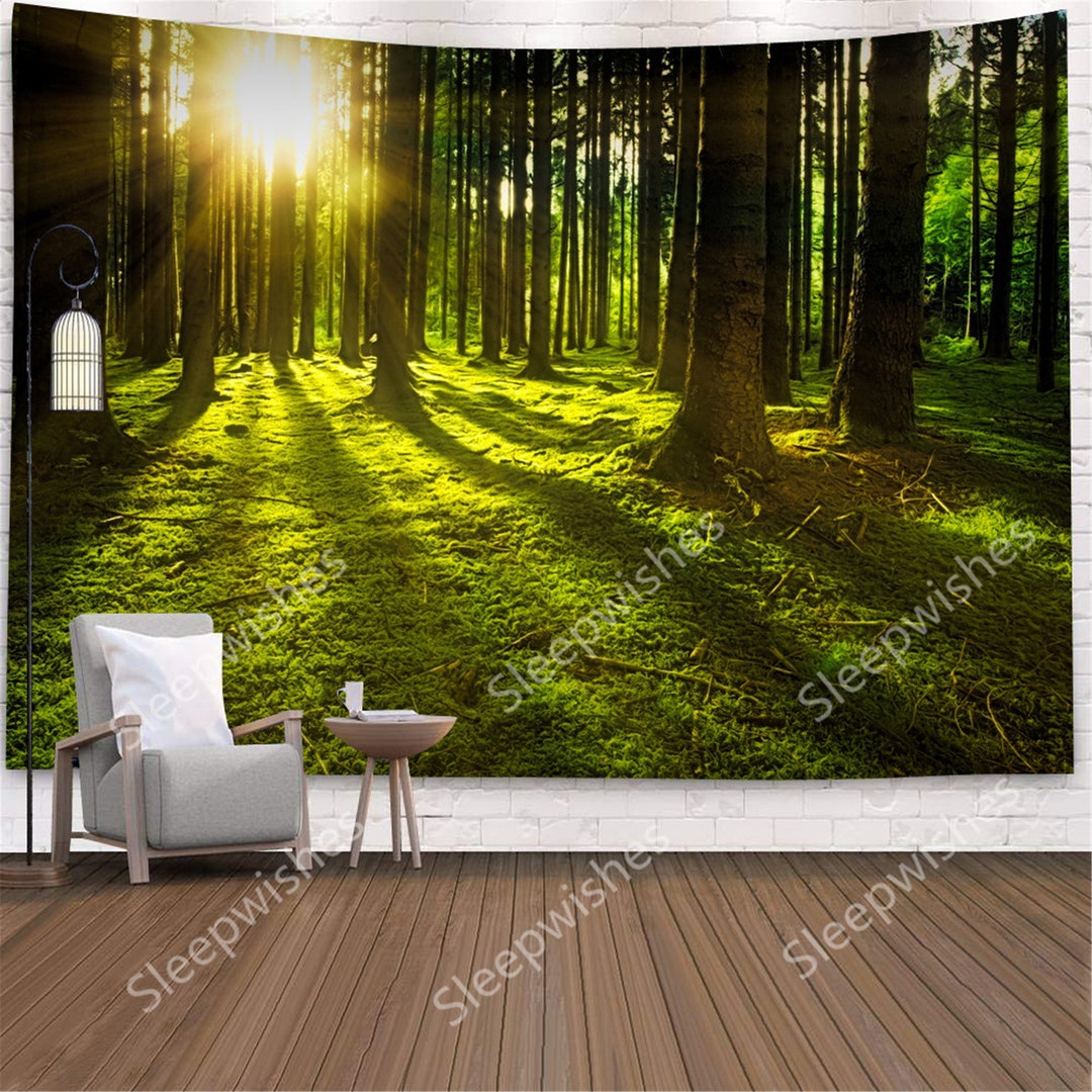 Mystic Forest Tapestry Wall Hanging Sunshine Through Trees Tapestry 