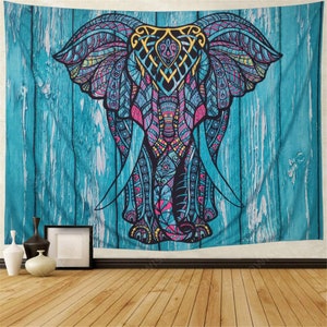 Elephant Tapestry Wall Hanging Tapestry Blue Wall Tapestry Psychedelic Hippie Bohemian Tapestry for Dorms Decor
