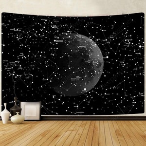 Moon Constellations Tapestry Wall Hanging Space Astrology Tapestry Black and White Tapestry for Bedroom Living Room Dorm Wall Decor