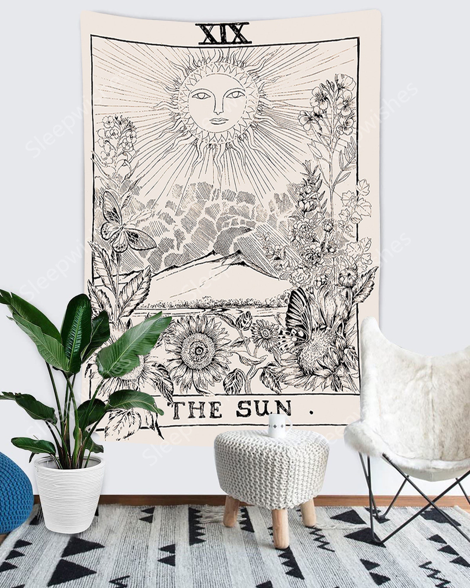 Tarot Tapestry Sun Tapestry Flowers Tapestry Wall Hanging Etsy