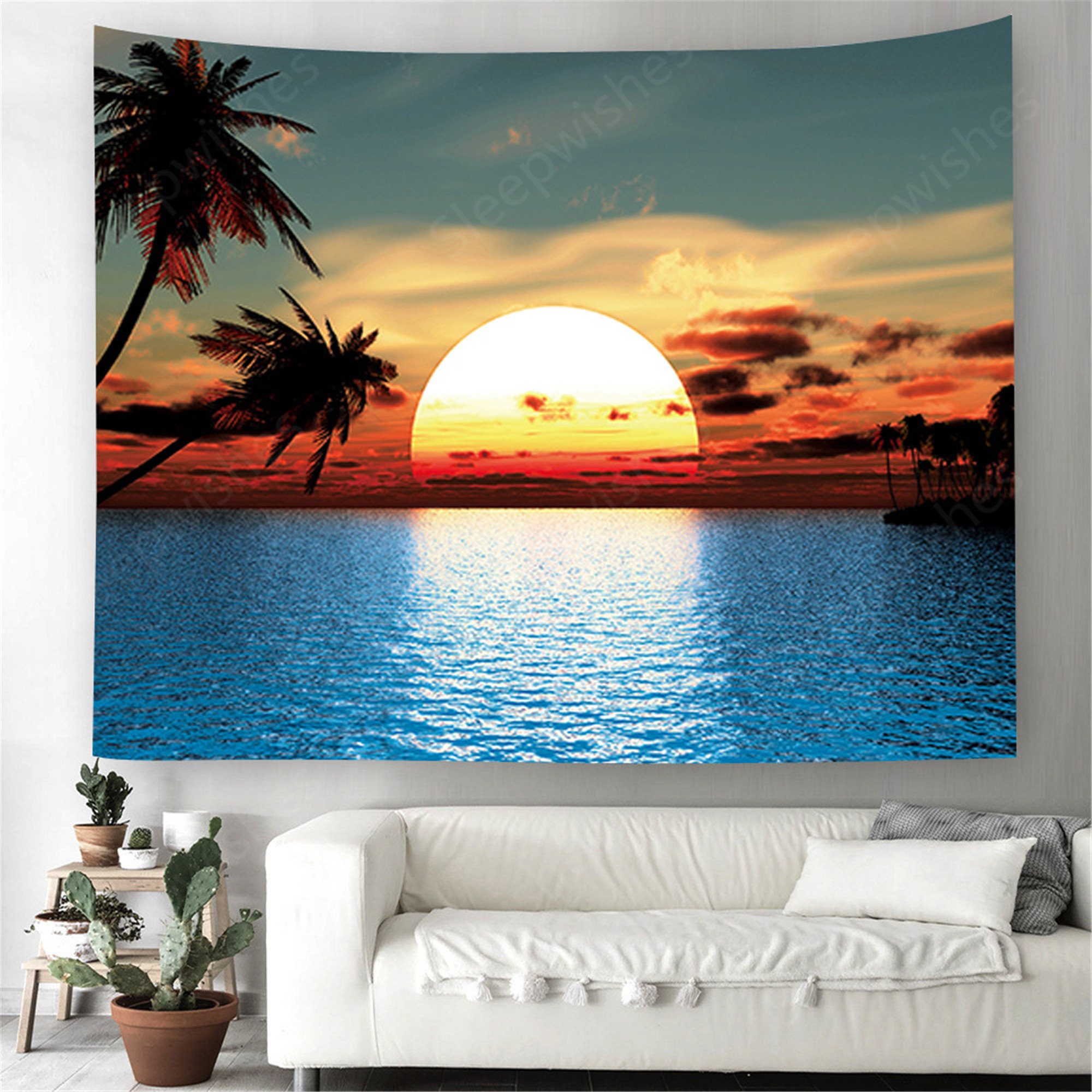 Sunset Tapestry Hawaii Beach Tree Tapestry Wall Hanging Nature Etsy