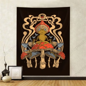 Trippy Toad Tapestry Psychedelic Mushroom Tapestry and Witchy Frog Wall Hanging For Hippie Room Decor and Indie Aesthetic Home Decor