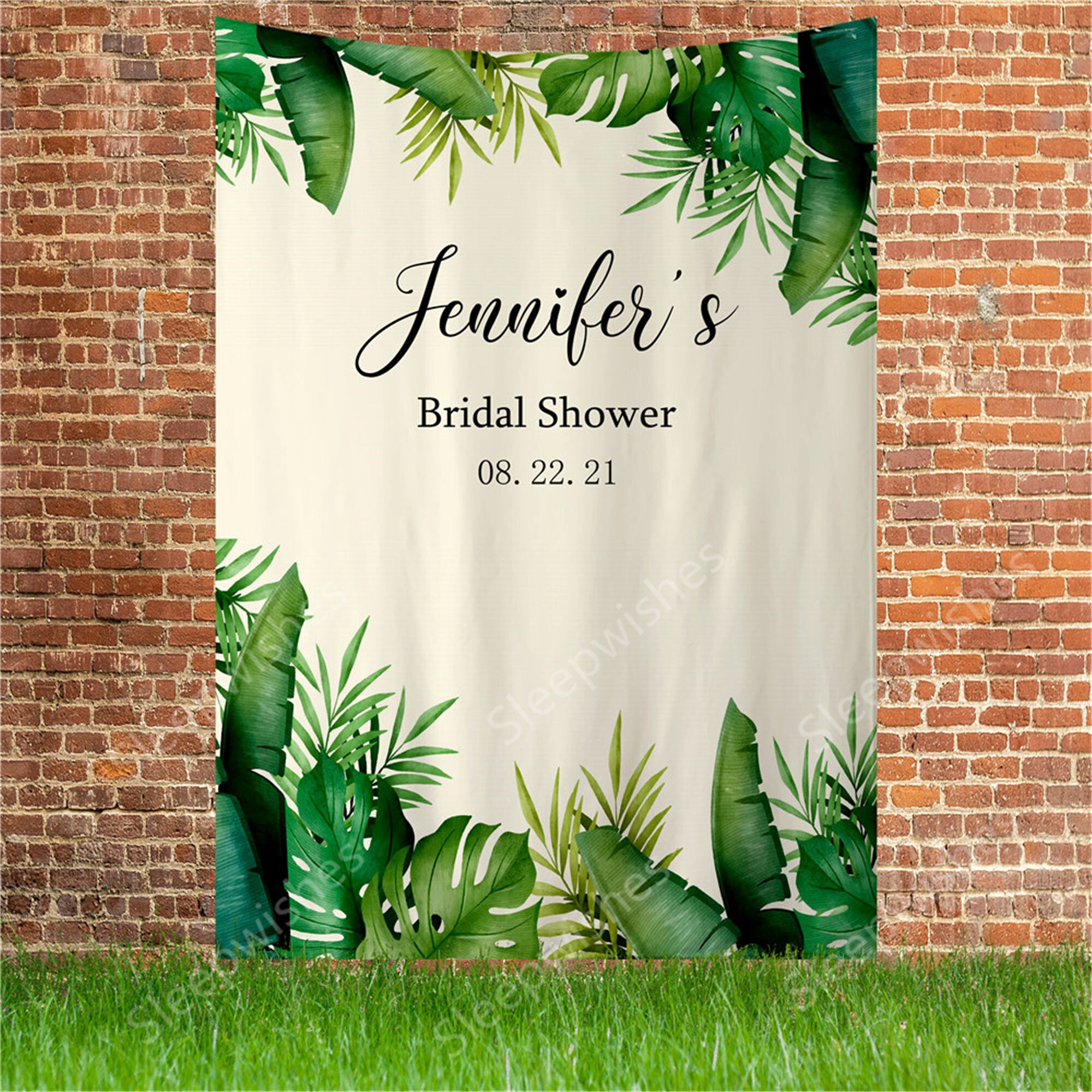 Custom Bridal Shower Backdrop for Photos Green Tropical Leaves Etsy