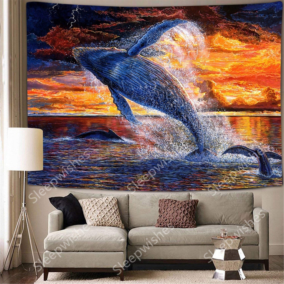 Whale Tapestry Sunset Sea Tapestry Animal Tapestries Natural Etsy
