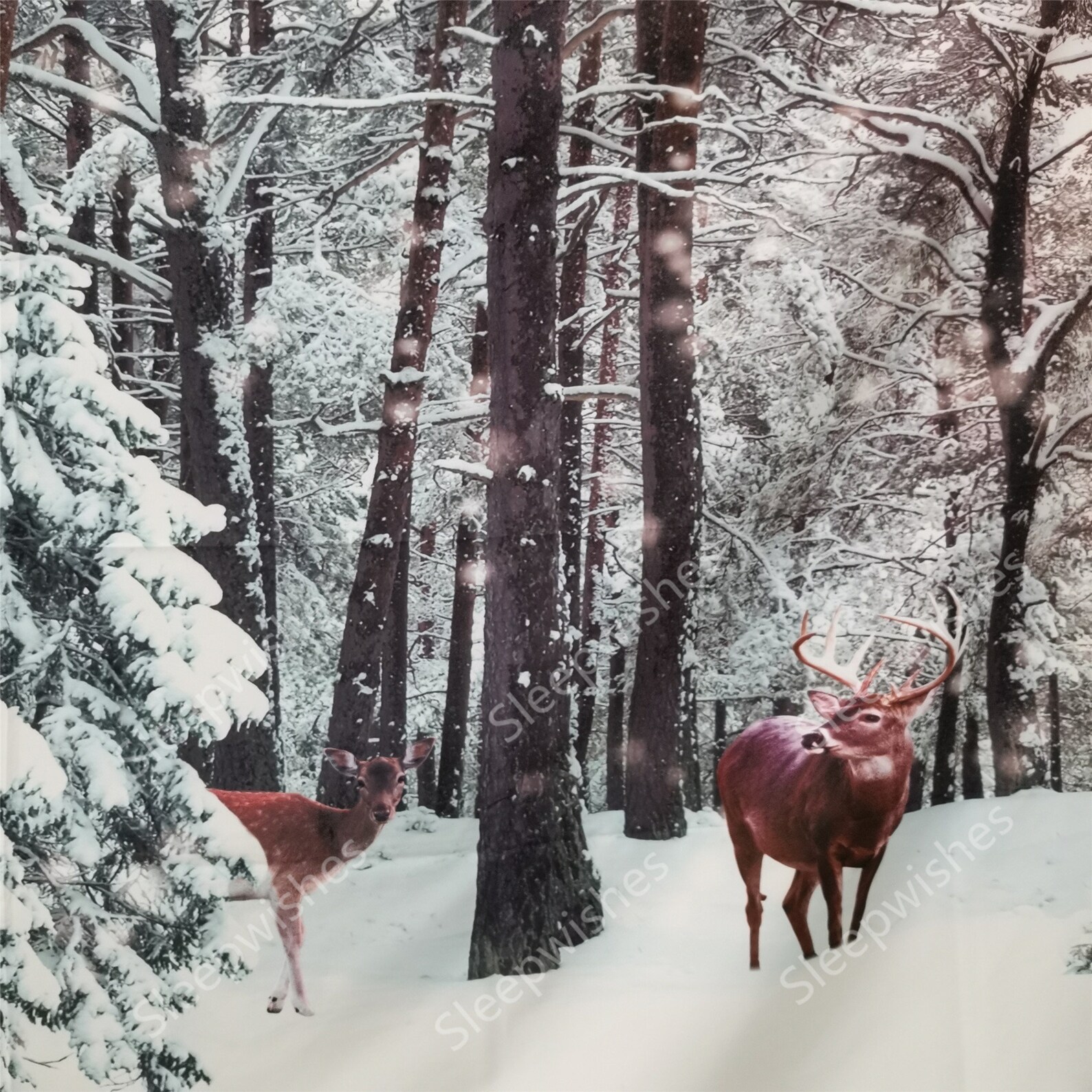 Merry Christmas Tapestry Deer Tapestry Snow Forest Woodland  Etsy