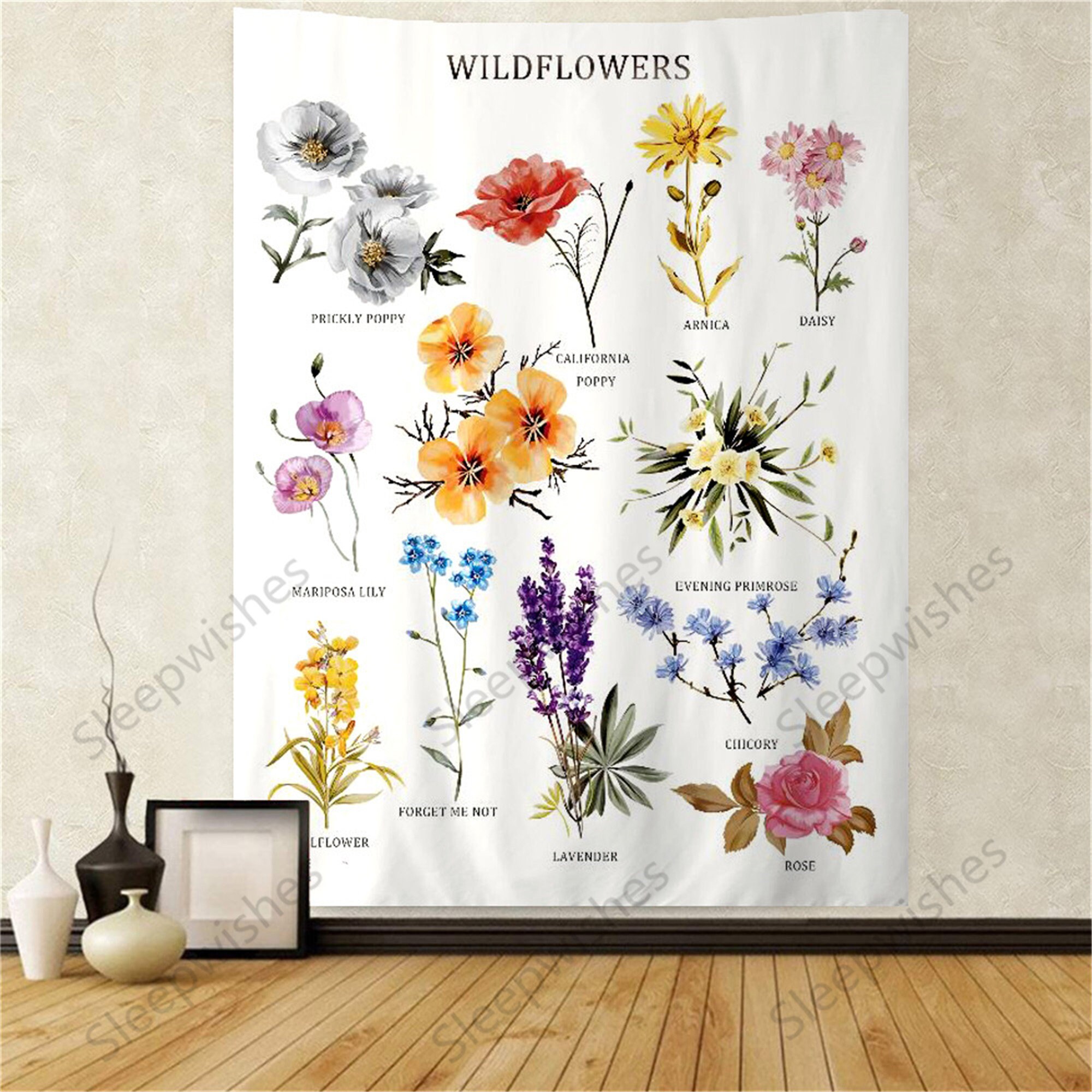 Herbs Plant Tapestry Wall Hanging Wild Flowers Tapestry Floral